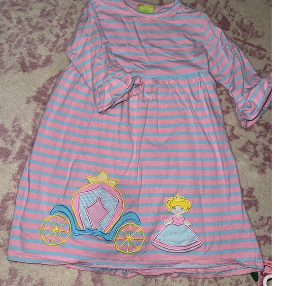 Classic Whimsy Girl's Size 7 Pink Blue Striped Princess Carriage Dress - Picture 1 of 6